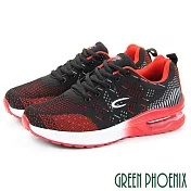 【GREEN PHOENIX】男 休閒鞋 雙彩 針織 綁帶式 氣墊 厚底 JP25.5 紅色