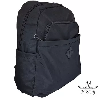 【Misstery】後背包防潑水面料可置於行李箱拉桿後背包-黑黑