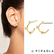 PD PAOLA 西班牙時尚潮牌 鑲鑽C型耳環 小圓耳環 925純銀鑲18K金 KAYA GOLD 金色