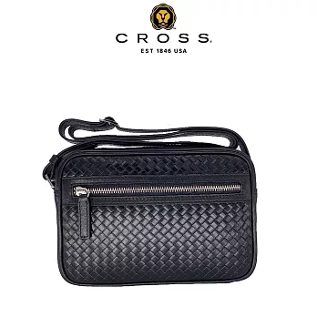 【CROSS】台灣總經銷 限量1折 頂級小牛皮編織紋拉鍊斜背包 全新專櫃展示品 (黑色)