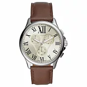 FOSSIL 羅馬刻度三眼計時腕錶-銀框X咖啡色-FS5638