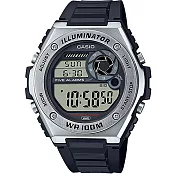 【CASIO】重工業風金屬錶圈電子錶-銀框X透明面(MWD-100H-1A)
