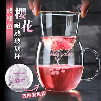日式熱轉色櫻花耐熱玻璃泡茶杯透明色