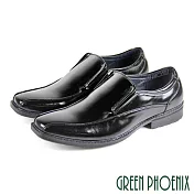 【GREEN PHOENIX】男 紳士皮鞋 商務皮鞋 素食皮革 線條感 直套式 平底 EU39 黑色