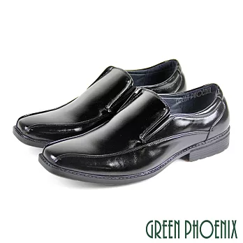【GREEN PHOENIX】男 紳士皮鞋 商務皮鞋 素食皮革 線條感 直套式 平底 EU45 黑色
