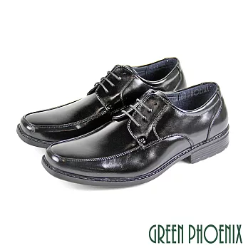 【GREEN PHOENIX】男 紳士皮鞋 商務皮鞋 素食皮革 方楦 素面 綁帶 輕量 EU45 黑色