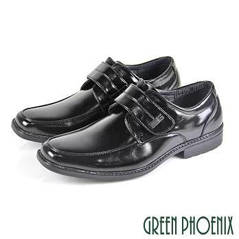 【GREEN PHOENIX】男 紳士皮鞋 商務皮鞋 素食皮革 金屬扣 沾黏式 輕量 EU45 黑色