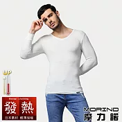 【MORINO摩力諾】日本素材發熱長袖V領衫 XL 白色
