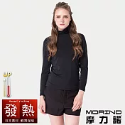 【MORINO摩力諾】日本素材女性發熱長袖高領衫 M-L 黑色