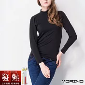 【MORINO摩力諾】日本素材女性發熱長袖立領/半高領衫3入組 M-L 黑色