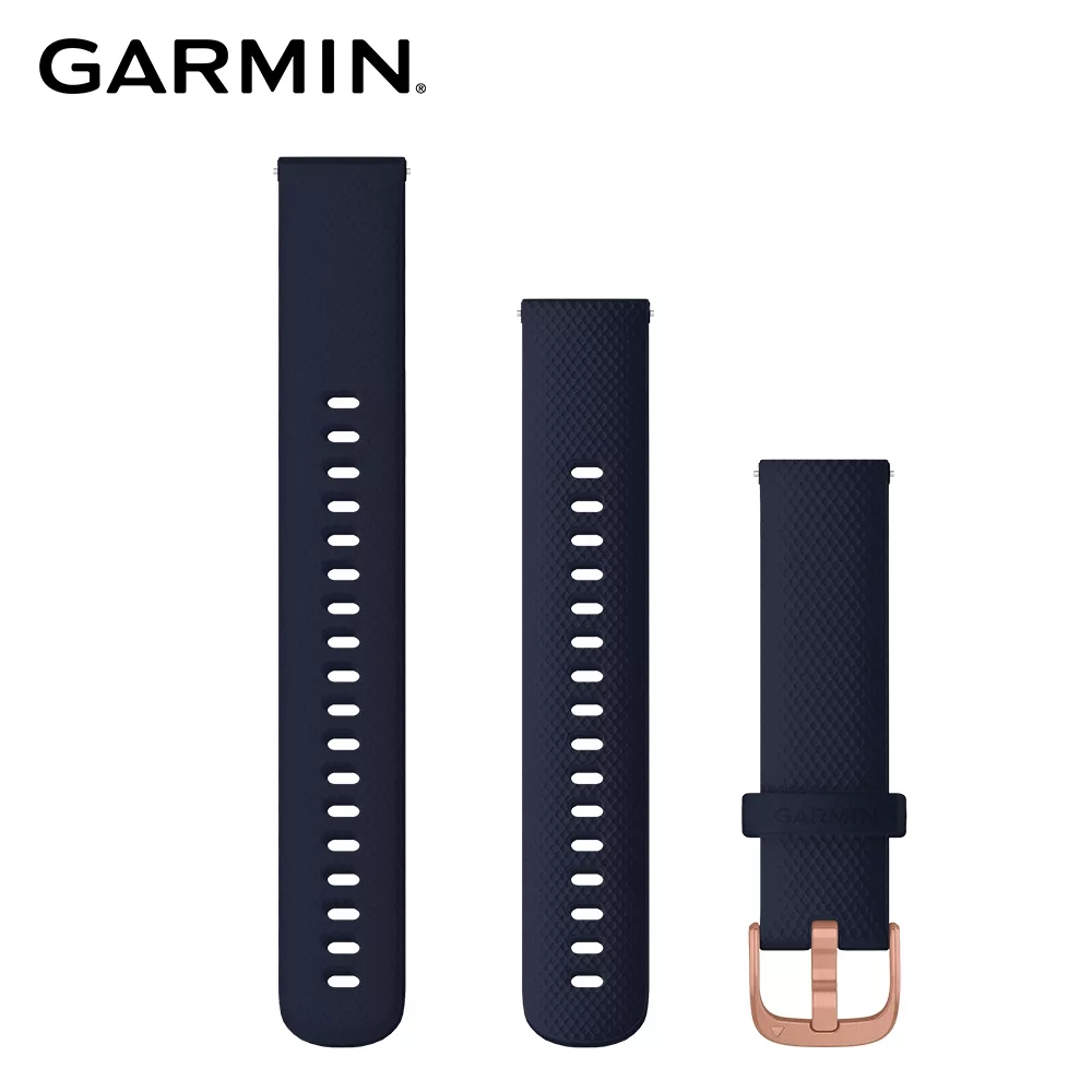 【GARMIN】Quick Release 18mm vivomove 3S 矽膠錶帶海軍藍矽膠錶帶暨玫瑰金錶扣