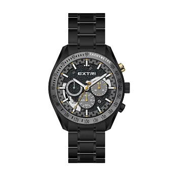 EXTRI Plus X7005 簡約工業風真三眼男士鋼帶手錶- 全黑