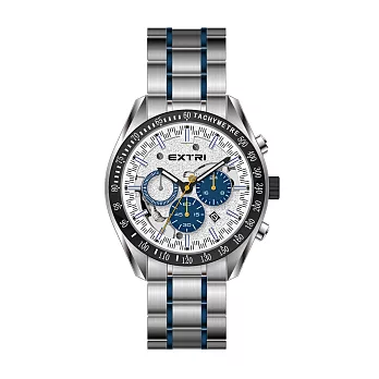 EXTRI Plus X7005 簡約工業風真三眼男士鋼帶手錶- 銀藍