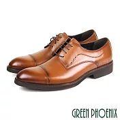 【GREEN PHOENIX】男 紳士皮鞋 商務皮鞋 德比鞋 簡約 橫飾 全真皮 EU39 棕色
