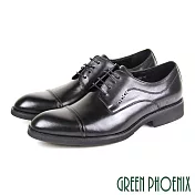 【GREEN PHOENIX】男 紳士皮鞋 商務皮鞋 德比鞋 簡約 橫飾 全真皮 EU42 黑色