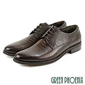 【GREEN PHOENIX】男 紳士皮鞋 商務皮鞋 德比鞋 鱷魚紋 壓花 綁帶 全真皮 EU41 咖啡色