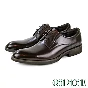 【GREEN PHOENIX】男 紳士皮鞋 商務皮鞋 德比鞋 簡約 素面 全真皮 EU40 深咖色