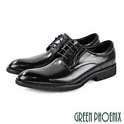 【GREEN PHOENIX】男 紳士皮鞋 商務皮鞋 德比鞋 簡約 素面 全真皮 EU38 黑色