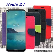 諾基亞 Nokia 3.4 5G 經典書本雙色磁釦側翻可站立皮套 手機殼 側掀皮套 可插卡 可站立紅色