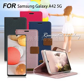 Xmart for 三星 Samsung Galaxy A42 5G 度假浪漫風支架皮套桃