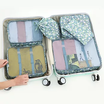 E.City_全新加厚款帶卡扣行李箱衣物整理6件組 熱帶花朵