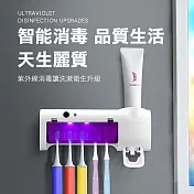 【CY 呈云】紫外線智能消毒除菌 殺菌 牙刷架/單孔擠牙膏器(USB充電)白色