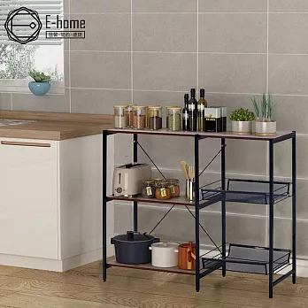 E-home 雙排三層廚衛電器收納置物架-兩色可選黑色