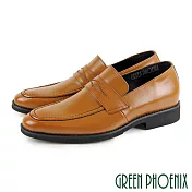 【GREEN PHOENIX】男 樂福鞋 商務皮鞋 紳士皮鞋 輕量 簡約 全真皮 台灣製 US7 梨色