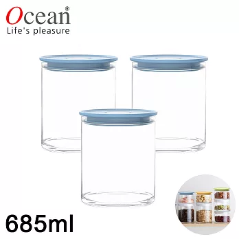 【OCEAN】NORMA系列儲物/儲存玻璃真空罐685ML-3入組(藍)