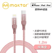 Maktar【蘋果認證】Lightning to USB-C 強韌編織快充傳輸線 玫瑰金