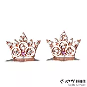 【Sayaka紗彌佳】925純銀奢華感鏤空皇冠紅寶石造型鑲鑽耳環-玫瑰金