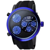 Roven Dino羅梵迪諾 電光之戰三時區全日曆個性腕錶-藍