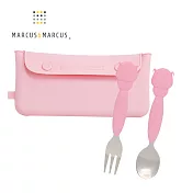 【MARCUS＆MARCUS】輕巧兒童外出餐具3入組(收納袋+叉匙組)- 限定粉