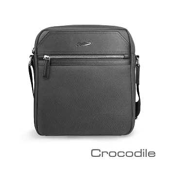 【Crocodile】鱷魚皮件 Wind 2.0系列 布配皮 防潑水 直式斜背包 男包 側背包-0104-08002 黑色