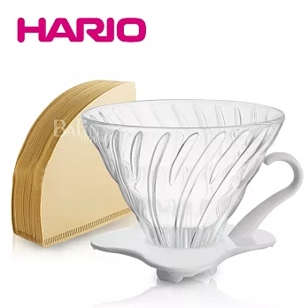 【HARIO】V60 1~2人份白色玻璃濾杯(VDG-01W)+無漂白01濾紙100張