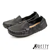 【Pretty】女 休閒鞋 莫卡辛 便鞋 素面 按摩顆粒 乳膠氣墊 平底 台灣製 JP24 黑色