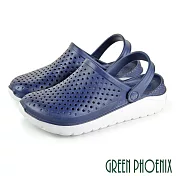 【GREEN PHOENIX】男 洞洞鞋 雨鞋 後空鞋 布希鞋 涼鞋 拖鞋 兩穿式 防水 透氣 JP26 藍色