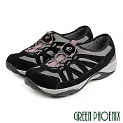 【GREEN PHOENIX】女 運動鞋 休閒鞋 輕量 撞色線條 彈性萊卡 直套式 US8 黑色