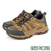 【GREEN PHOENIX】男 登山鞋 運動鞋 休閒鞋 第二代 防潑水 透氣 網布 反光 拼接 EU40 咖啡色