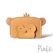 PinLe真皮手作日系質感牛皮零錢卡夾包 鑰匙包 耳機包(小猴) 卡其