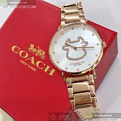 COACH蔻馳精品錶,編號：CH00018,36mm圓形玫瑰金精鋼錶殼白色錶盤精鋼玫瑰金色錶帶