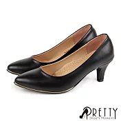 【Pretty】女 高跟鞋 素面 金邊 尖頭 OL通勤 上班 面試 台灣製 JP24 黑色