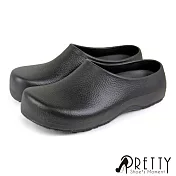 【Pretty】男女 廚師鞋 工作鞋 雨鞋 一體成型 防水 平底 台灣製 JP25 黑色