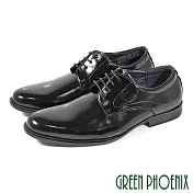 【GREEN PHOENIX】男 紳士皮鞋 商務皮鞋 素食皮革 煙燻 漸層 素面 綁帶 EU40 黑色