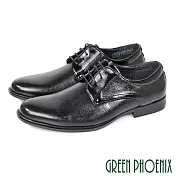 【GREEN PHOENIX】男 紳士皮鞋 商務皮鞋 素食皮革 煙燻 漸層 細格紋 綁帶 EU39 黑色