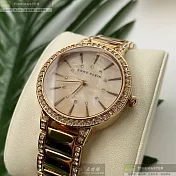 ANNE KLEIN安妮克萊恩精品錶,編號：AN00634,34mm圓形玫瑰金精鋼錶殼粉紅色錶盤精鋼玫瑰金色錶帶