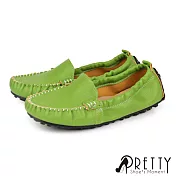 【Pretty】女 休閒鞋 莫卡辛 便鞋 素面 按摩顆粒 乳膠氣墊 平底 台灣製 JP25 綠色
