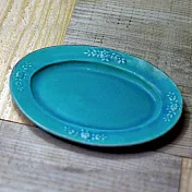 有種創意 - 日本益子燒 - 青綠燻刻紋橢圓花盤