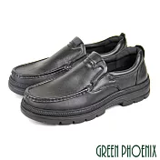 【GREEN PHOENIX】男 商務皮鞋 休閒皮鞋 簡約 素面 直套式 全真皮 厚底 EU40 黑色