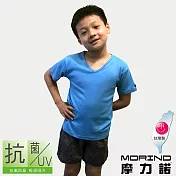 【MORINO】兒童抗菌防臭短袖V領衫 M 水藍
